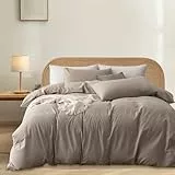 Gezu Bettwäsche aus Baumwolle, 240 x 260 cm, cremefarben, Braun, Khaki, Baumwolle, Öko-TEX, Bettbezug, Baumwolle, 240 x 260 cm, weich, Bettwäsche mit 2 Kissenbezügen 65 x 65 cm, mit Reißverschluss