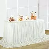 NSSONBEN Tüll Tischrock Elfenbein Tischröcke Tischdeko für Babyparty, Baby Shower Mädchen, Hochzeit, Geburtstag, Kindergeburtstag, Kommunion,275×77cm Elfenbein Tüll Tischrock
