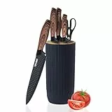 Messer Set, 6-teiliges Schwarz Scharfes Messerblock Set für Küche, Antihaft Rutschfestes Edelstahl-Kochmesser-Set mit Universal-Messerblock Geeignet für Home Restaurant Picknick (Schwarz)