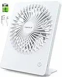 TriPole Tischventilator Leise, 2000mAh Ladefähige USB Ventilatoren Ausführen Bis zu 4-16 Std, 3 Geschwindigkeiten Tragbarer Akkulüfter-30dB, 180°Einstellbar, für Büro, Bibliothek, Reise-Weiß
