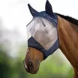Harrison Howard CareMaster Pferde Fliegenmaske Halbes Gesicht Standard mit Ohren Pferd Fliegenschutz Maske schwarz/Silber Retro, Cob (Medium)