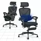 FLEXISPOT Ergonomischer Bürostuhl mit Fußstütze, X-förmiger Schreibtischstuhl mit 135°-Neigung, Gekoppelte Armlehnen mit zonenweise Einstellbarer Lendenstütze, Drehstuhl, 3D-Kopfstütze, Schwarz