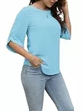 Oneezit Damen Langarm-Shirt mit 3/4 Ärmeln und Rundhalsausschnitt, Lässiges Lockeres Basic Sommer T-Shirt, Bluse
