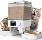 oneisall 5L Futterautomat Katze 2 Näpfe, Katzenfutter Automat mit einem Knopf, Einfache Bedienung, Futterspender für Katzen/Hunde, mit Edelstahlschüssel, Voice Recorder, weiß