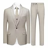 Sliktaa Herren Anzüge 3 Teilig Slim Fit Formell Anzug Set Elegant Herrenanzug Sakko Weste Hose Hochzeit Business Party Beige L