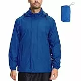 LZLER Regenjacken Herren Wasserdichte Leichte Faltbare windjacke Regenmantel mit Verstellbare Kapuze für Outdoor Wandern Camping(Blue,XL)