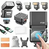Godox IT32 Kamera Blitzgerät TTL mit X5C Blitzauslöser für Canon Camera 2,4 GHz GN18 510 Blitze bei Voller Leistung Touchscreen Integrierter Reflektor LED-Licht Magnetischer Farbfilter