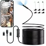 Endoskopkamera mit Licht, Ennovor 1920 HD Doppelkopf Endoskop-Kamera Handy mit 8 LED Licht, Kein WLAN Inspektionskamera, Wasserdichtes IP67 Kanal-Kamera für Android & iOS, Tablet (32.8 ft/10m)