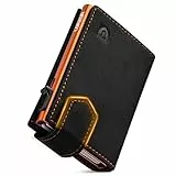 LORZOR Kartenetui mit Magnetischer Verschluss, Slim Wallet mit Münzfach, Geldbörse Herren RFID Schutz, Portmonee Herren Portemonnaie für 10 Karten, Smart Wallet, Geldbeutel (Orange)