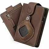Will Fire® MagFlap® MultiTag | Airtag Android Wallet für Samsung Galaxy Smart Tag + Tile Chipolo ATUVOS Schlüsselfinder | Kartenetui | Geldbörse Leder | Magnetverschluss | Münz-& Scheinfach (Braun)