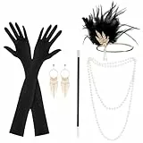 KEWUZY 5 Teiliges 20er Jahre Accessoires, Great Gatsby Accessoires Flapper Set, Charleston Accessoires Damen, mit Flapper Stirnband Handschuhen Perlenkette Ohrringen für Halloween Weihnachten