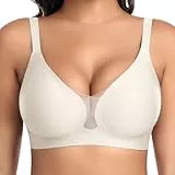BH Damen Ohne Bügel Nahtloser Glatter Weicher BH Modische Spitze Mesh Tiefes V-Ausschnitt Bequemer BHS Gepolsterter BHS Bustier Bügellos Soft Bra Seamless Bralette T-Shirt (Weiß, XL)