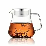 CNGLASS One-Touch-Glas-Teekanne, 600ml/20oz Glas-Teekessel mit Edelstahl-Filterdeckel, Herdfester Teebereiter für losen Blatttee