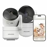AMOROM WLAN Überwachungskamera Innen 360° Kamera Überwachung mit KI-Bewegungserkennung, Benutzerdefinierte Szenariowarnungen, Zwei-Wege-Audio, Funktioniert mit Alexa, 2,4GHz, 2 Stück