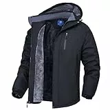 Zzkouine Herren Winter wasserdichte Fleecejacke - Wasserdichte Berg-Skijacke Winddichte Fleece Outdoor-Winterjacke mit Kapuze-Black-XL