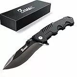 ZIMAIC Klappmesser, Taschenmesser, Einhandmesser, Outdoor Messer mit Mattschwarz Edelstahlklinge & Aluminiumgehäuse, für Arbeit Wandern Camping (Black)