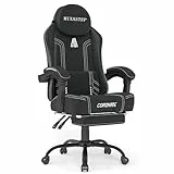 NSMAZXO Gaming Stuhl Ergonomisch mit Verstellbarer Rückenlehne & 360° Drehfunktion - Bürostuhl für Erwachsene/Jugendliche 150KG,PC-Stuhl Stoff in Weiß für Homeoffice/Gaming