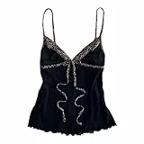 Generisch Damen Summer Tops Y2k Vintage Spaghettiträger Sexy Tops 2000s Clothes Cropped Camisole Slim Fit Ärmelloses Tank Top Casual Streetwear Ausgehen Party Emo Grunge