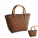 Hemobllo Damen Handtasche aus Geflochtenem Stroh mit Bambusgriff Große Tragetasche Vielseitige Schultertasche für Strand Party und Shopping Strapazierfähiges Design