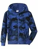 Spring&Gege Kapuzenpullover für Jungen, Camouflage-Druck, weich, durchgehender Reißverschluss, Camo-Royalblau, 9-10 Jahre