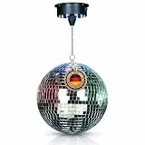 ETEC Professional DISCO20 Spiegelkugel 20cm Set mit LED Motor DISCOLIGHT BELEUCHTUNG Discokugel Disco Effekt Strahler silber batteriebetrieben mit 18 LEDs Partykeller DJ Club
