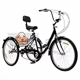 Charocean 24 Zoll Dreirad für Erwachsene Dreirad Fahrrad mit 3 Rädern für Erwachsene Dreirad Erwachsene Tricycle Cruise Bikes mit Led Licht, GemüSekorb, Becherhalter (Schwarz)