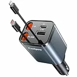 Coolpow 4 in 1 Zigarettenanzünder USB C 【69W Auto Ladegerät】 Adapter Auto【Einziehbares Ladekabel】 Auto Handy Ladegeräte Reiseadapter Kfz Ladegerät USB C/Typ-C Kabel für iPhone 17 Pro Max Plus Galaxy