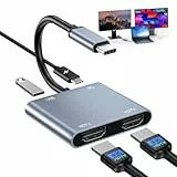USB C auf HDMI Adapter, 4 in 1 HDMI Splitter mit 2 HD-MI, USB, PD 100W, Dual hdmi adapters for 2 Monitors unterstützt 4k@60Hz und dual 4k@30Hz, hd-mi dual Monitor Adapter for MacBook Pro/Air, Dell