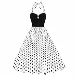 ODIZLI Damen 1950er Retro Kleid Neckholder Polka Dot Swing Kleid Ärmellos Retro Cocktail 50er Jahre Stil Kleider, schwarz und weiß, Mittel