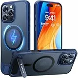 TORRAS für iPhone 16 Pro Hülle für MagSafe mit Titan Flügelständer Zertifizierte Magnetkraft Militärschutz Handyhülle iPhone 16 Pro Case Stoßfest Kratzfest Hardcase Handy Hülle Matt Blau