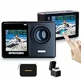 Apexcam 4K 60FPS 24MP Ultra HD Action Cam Dualscreen Touchscreen 40M wasserdichte Unterwasserkamera EIS Stabilisierung 170° Weitwinkel WiFi Fernbedienung mit 2x1350mAh Akkus und Zubehör Kit