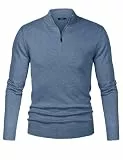iClosam Pullover Herren mit Reißverschluss Strick Winterpullover elegant Zipper Herrenpulli Jeansblau 3XL