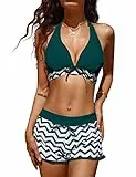UMIPUBO Bikini Set 2 TLG Sportlicher Badeanzug Zweiteiler Zigzag, Bademode mit Oberteile und Badeshorts, Schwimmbikini Gepolstert Tank Top Swimsuits Sexy Tankini (Blau 02, M)