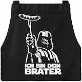 MoonWorks® Grill-Schürze für Männer mit Spruch Ich bin dein Brater Baumwoll-Schürze Kochschürze Grillen Barbecue BBQ Fleisch Sommer schwarz unisize