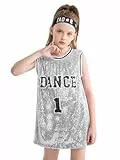 LOLANTA Mädchen Pailletten Tanzkostüm Hip Hop Tanzkleidung Sparkle Ärmelloses Tank Top Kleid, Silber, 11-12 Jahre, 160