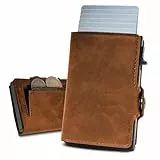 slimfin® Slim Wallet mit Münzfach - Kartenetui - Geldbeutel Herren - Geldbörse - Portemonnaie - Portmonee - Card Holder klein/Mini mit RFID Schutz - Hellbraun