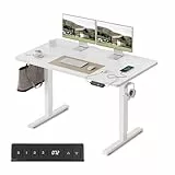 FEZIBO Höhenverstellbarer Schreibtisch mit USB-A und USB-C-Ladeanschlüssen, 100 x 60 cm Steh-Sitz Tisch, Schreibtisch Höhenverstellbar Elektrisch, Ergonomischer Computertisch Homeoffice, Weiß