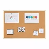 Relaxdays Pinnwand Kork, Korktafel für Büro, Pinnnadeln, flexible Aufhängungen, Korkwand mit Rahmen, 60 x 90 cm, natur