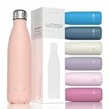 WATERSY Trinkflasche 500 ml Edelstahl, Thermosflasche Sport Kinder, BPA-Frei Wasserflasche Edelstahl Metall Auslaufsicher Isolierflasche Fahrrad Trinkflasche Weiß Stainless Steel Water Bottle