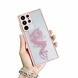 Fycyko Handyhülle Kompatibel mit Samsung Galaxy S22 Ultra Hülle Tiere Design Aesthetic Drache Case Silikon TPU Transparent Design Case - Rosa Drachen