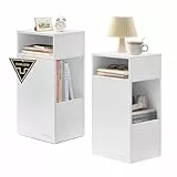 SONGMICS HOME Nachttisch, Toolless-Technologie, superschnelle werkzeuglose Montage, Nachtschrank, 2 offene Fächer, 1 Schublade, Beistelltisch 2er Set, 30 x 25 x 59,4 cm, schneeweiß LET912WE01