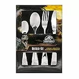 p:os p:os Jurassic World - Kinderbesteck-Set Edelstahl, 4-teiliges Besteckset mit Dino-Gravur, Besteck mit Messer, Gabel, Suppenlöffel und Dessertlöffel, Silber