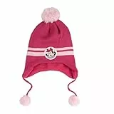 United Labels Disney Minnie Mouse Wintermütze für Mädchen, Pink, Strickmütze mit Bommel, Kinder Bommelmütze mit Ohrenklappen und Kordeln