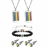 Aroncent Regenbogen Schmuck Set Rainbow Halskette Armband Ohrringe Dog Tag Kette Kugel Kreis Spike Ohrstecker Perlen Armreif