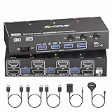 8K@60Hz HDMI Displayport Dual Monitore KVM Switch, ESKEVE KVM Switch 3 PC 2 Monitore Sharing 2 Monitore und 4 USB Geräte, mit Netzteil, Kabelfernbedienung und 3 USB Kabel