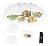 ilauke 5er Set Fliegenhaube, 2 Groß Faltbare fliegenhaube(100x60cm) und 3 Standard Faltbare Kuchenabdeckung für Obst Essen Lebensmittel Grill Party Buffet Picknick Camping mit Aufbewahrungstasche,Weiß