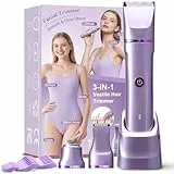 3 In 1 Intimrasierer für Frauen, Rasierer Damen intimbereich, Gesichtshaarentferner für Frauen, trimmer damen für Beine, Arme, und Bikinizone, Ipx7 Wasserdicht intimrasierer mit USB Ladestation, Lila