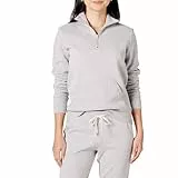 Amazon Essentials Damen Langarm-Oberteil aus Fleece mit Viertelreißverschluss (in Übergröße erhältlich), Hellgrau Meliert, XXL