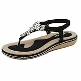 ZOEASHLEY Sandalen Damen Sommer Flache Zehentrenner Sandaletten Bohemian Flip Flops Schwarz08 40