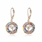 Baum des Lebens Ohrringe Sterling Silber mit Kristallen, Geburtstagsschmuck Geschenke für Frauen Damen (Vulkanisch)